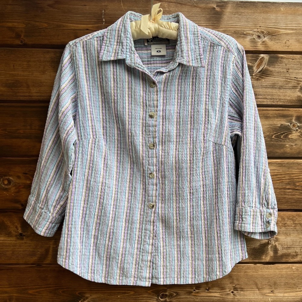 COLUMBIA striped pastel button down 3/4 sleeve top